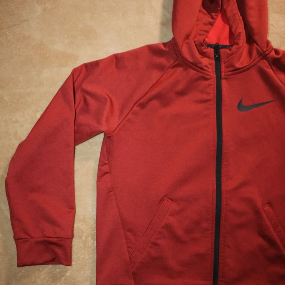 Nike Youth‎ Large Dri-Fit Red Black Log Full Zip Hooded Fall Jacket (AA2)